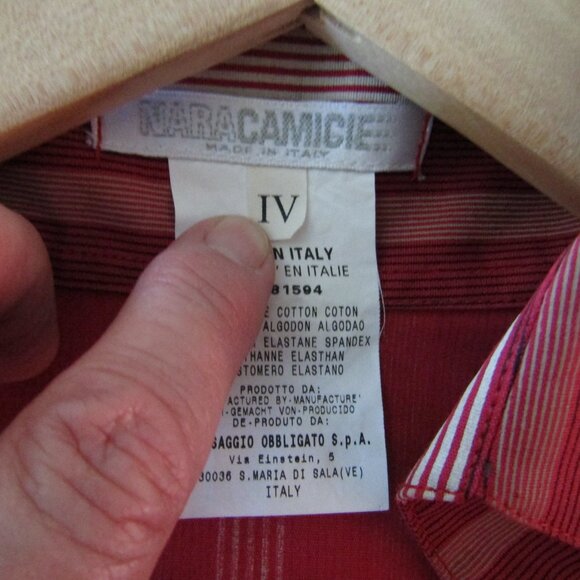 NARACAMICIE Wine Striped Cotton Button Down Shirt--Size IV--Medium/Large - Picture 3 of 3